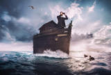Mann im Schiff auf Meer